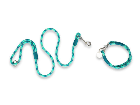 Aqua Diamond Rope Dog Collar with whipping