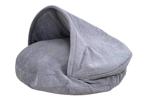 Grey Luxury Dog Cave Bed With Removable Firm Hood