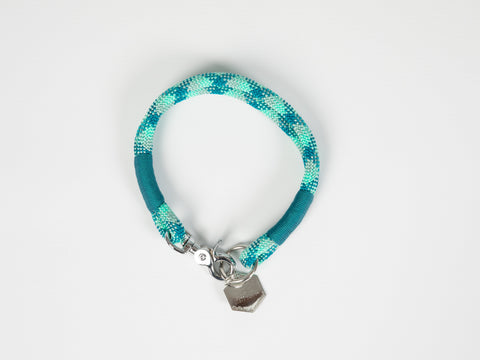 Aqua Diamond Rope Dog Collar with whipping