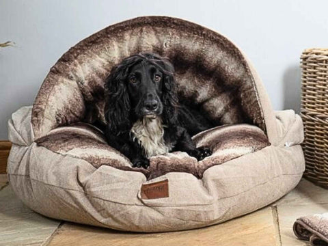 Beige Luxury Dog Cave Bed with removable Firm hood