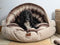 Beige Luxury Dog Cave Bed with removable Firm hood